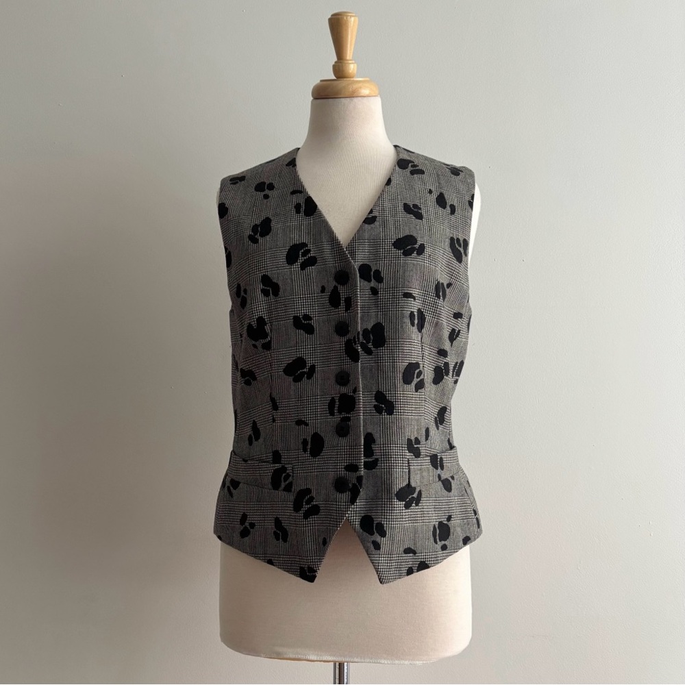 Vintage 90s ESCADA Silk and Wool Houndstooth Check Vest Waistcoat 38